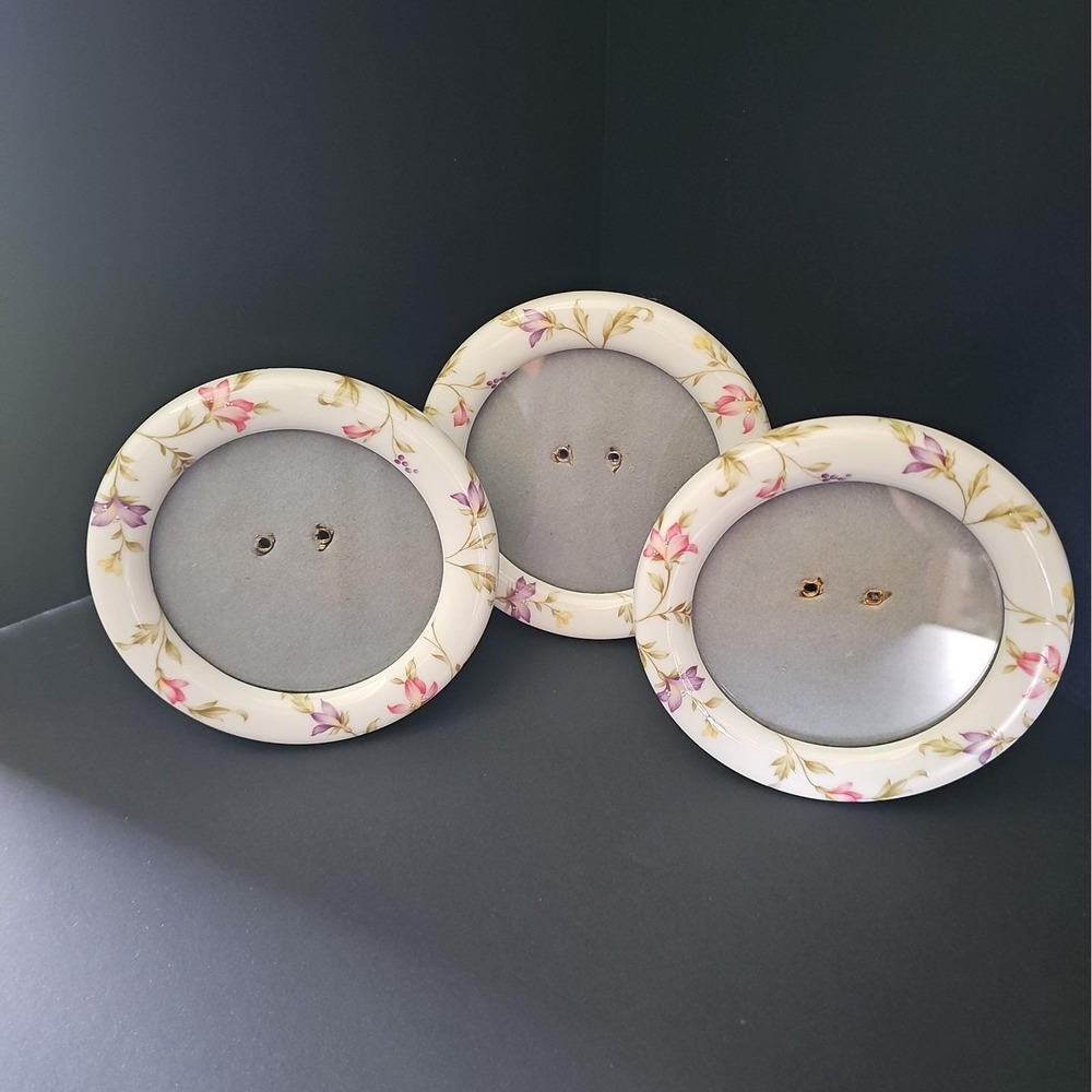 Trio Of Vintage Mikasa Bone China Floral 4.25" Round Picture Frames - R6